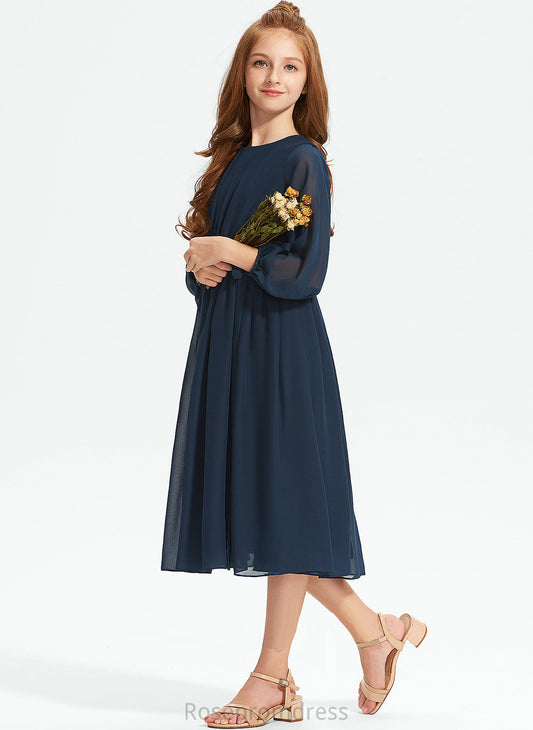 Junior Bridesmaid Dresses Bianca Ruffle Bow(s) Neck Chiffon With Tea-Length Scoop A-Line