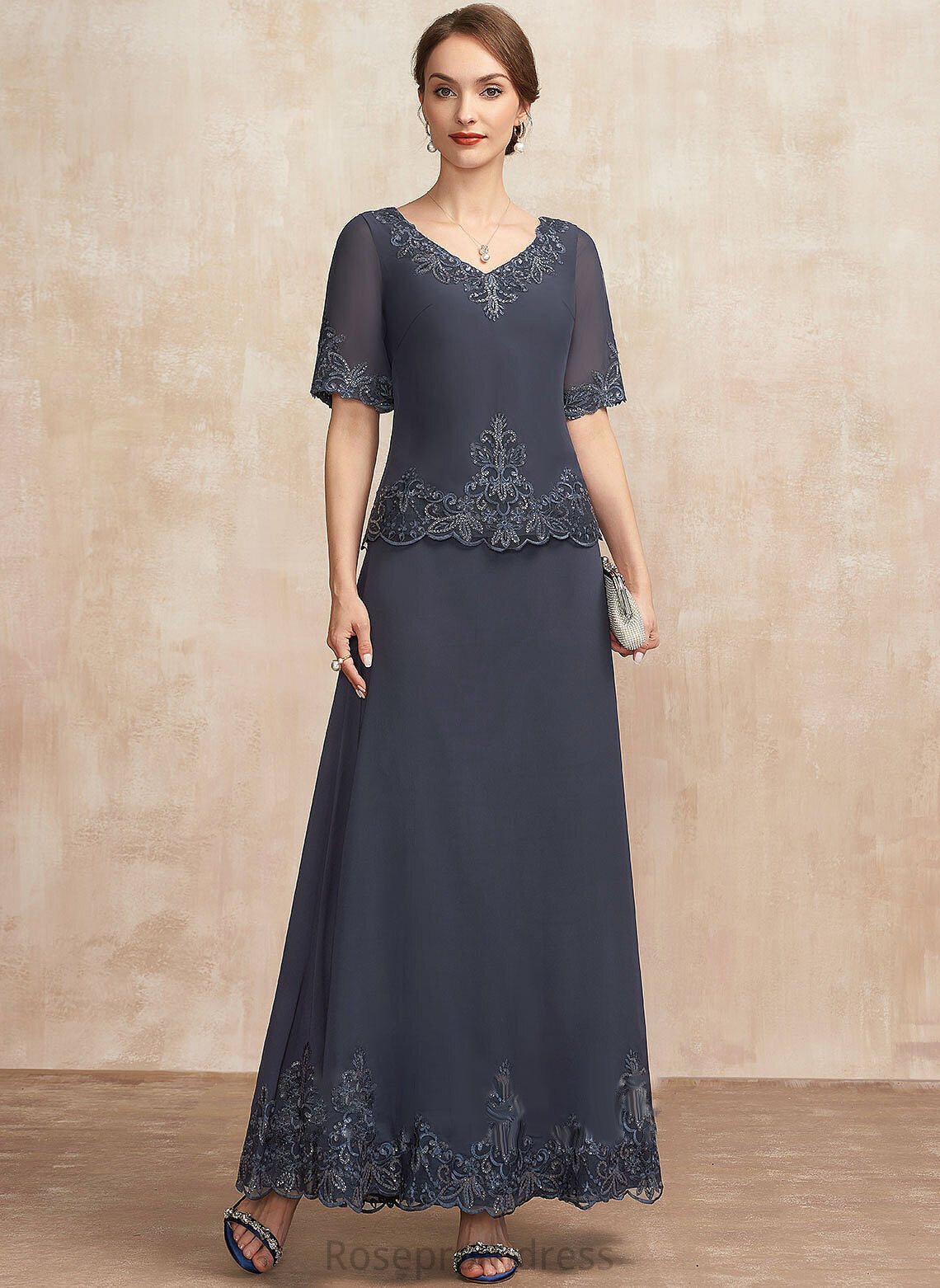 Mother of the Bride Dresses Mother Lace the V-neck Bride Chiffon of Ankle-Length With A-Line Brianna Dress Sequins