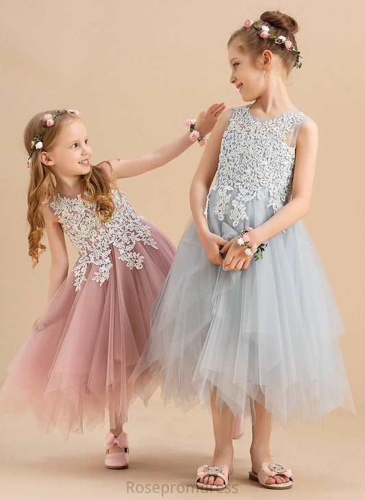 Dress A-Line Lilah Flower Sleeveless Scoop Tea-length Girl - Tulle/Lace Neck Flower Girl Dresses