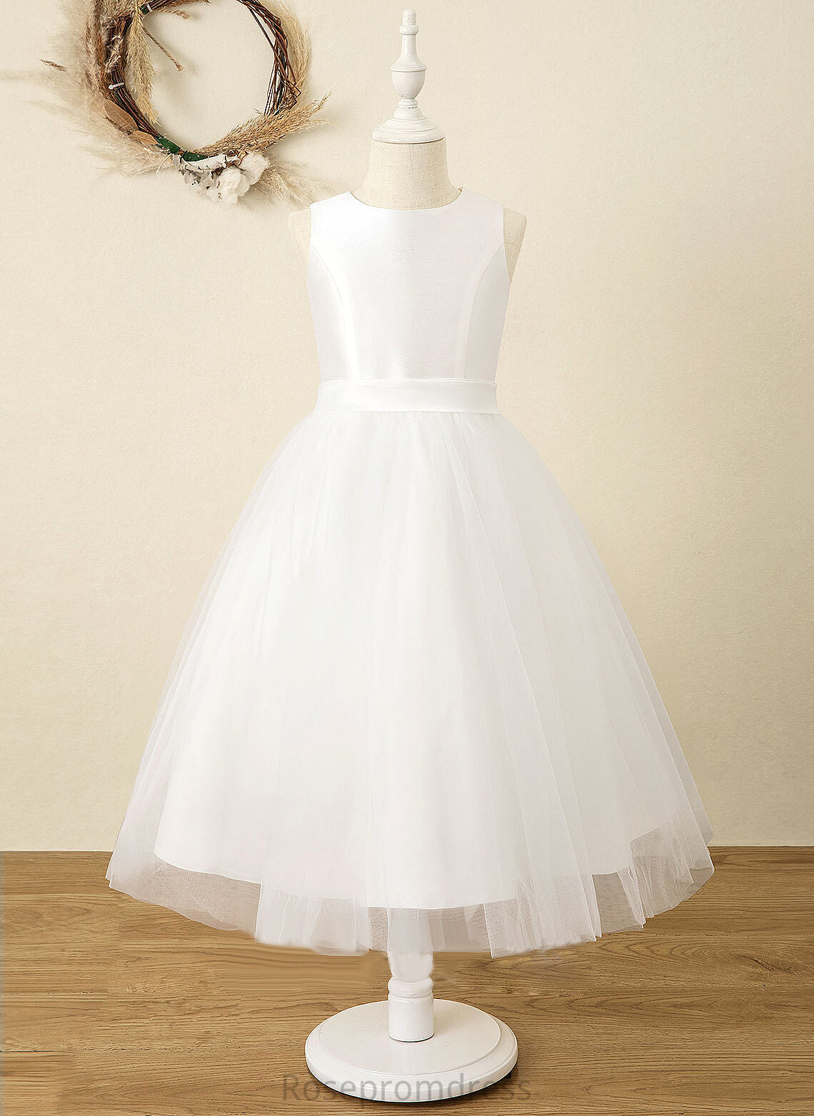 Dress Neck Satin/Tulle Tea-length - Sleeveless Scoop Flower Girl Dresses Flower Itzel Girl A-Line