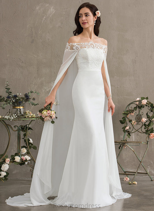 Dress Wedding Dresses Train Off-the-Shoulder Lace With Lace Wedding Court Val Sheath/Column Chiffon