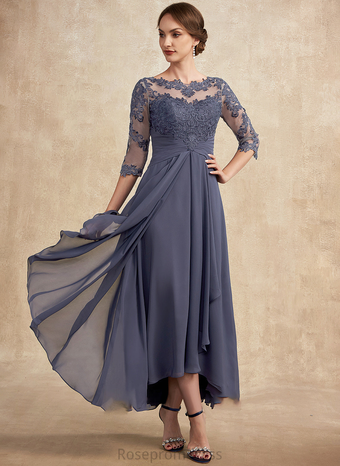 Lilianna Bride Dress Chiffon Scoop Mother of the Bride Dresses Mother Lace Asymmetrical With Neck the of A-Line Ruffle