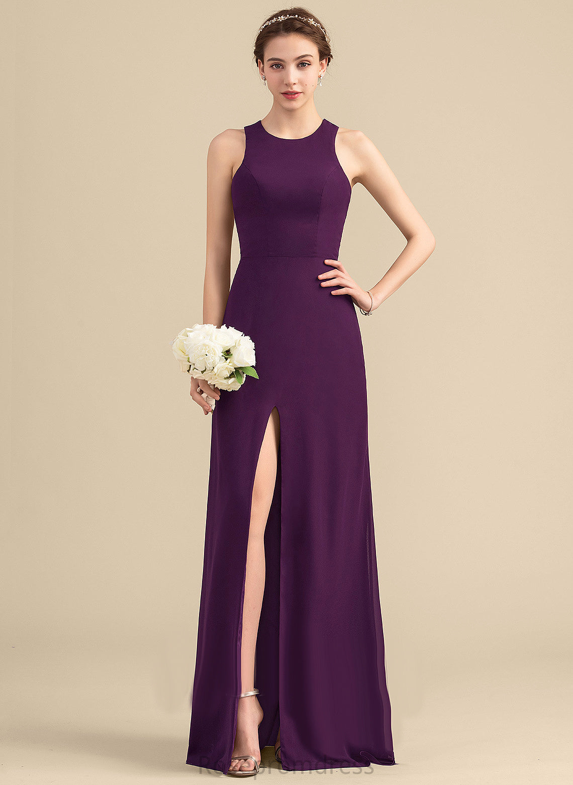 Straps&Sleeves A-line Scoop Length Silhouette Floor-Length Neckline Fabric Natalie Bridesmaid Dresses