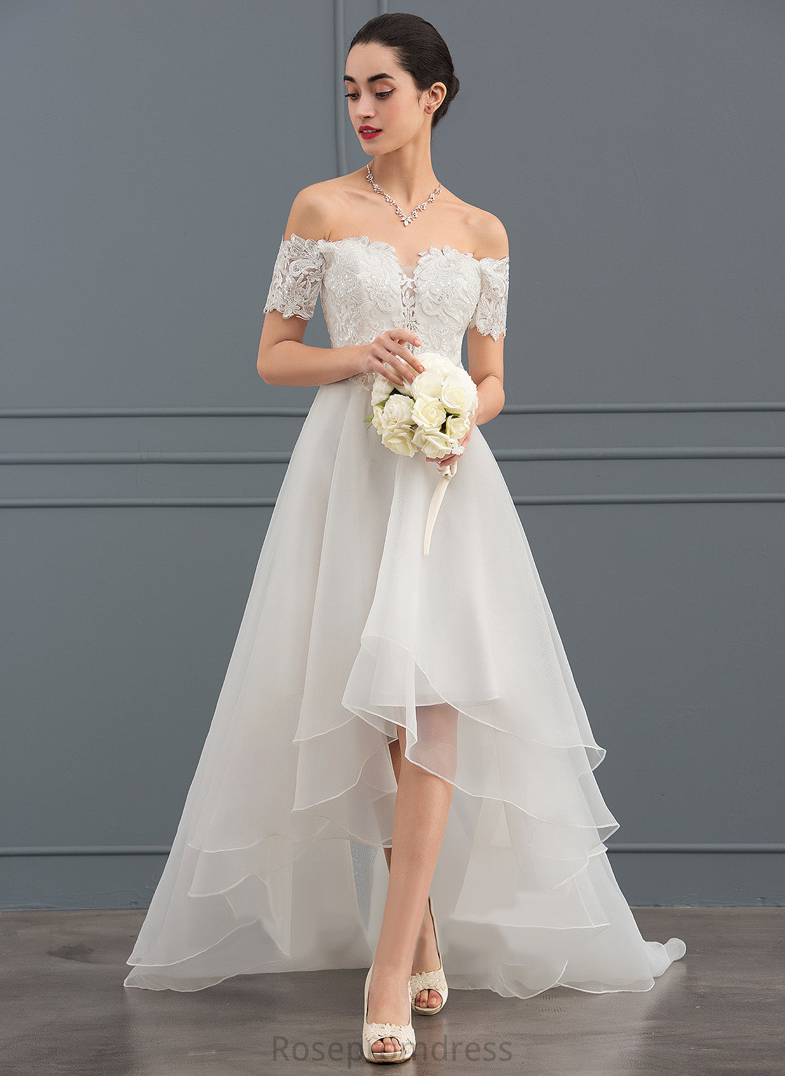 With A-Line Asymmetrical Lace Dress Wedding Dresses Wedding Organza Clarissa Sequins