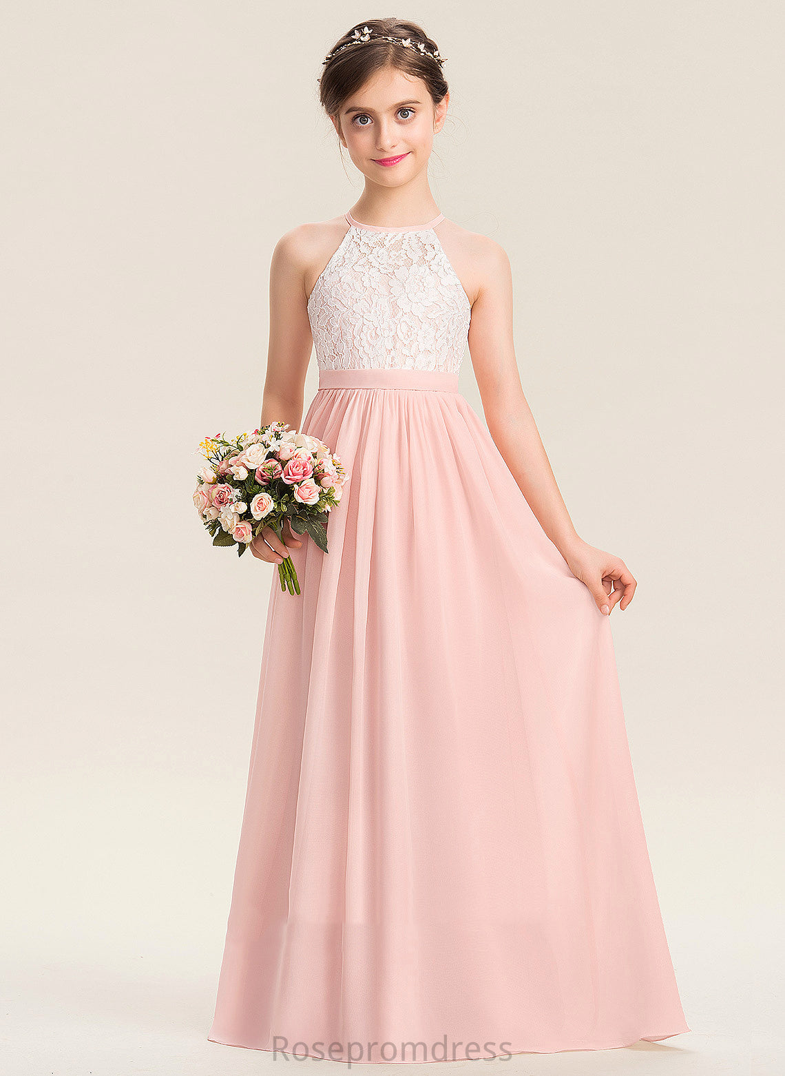 Flower Girl Dresses Hole - Flower Girl With A-Line Scoop Neck Chiffon Floor-length Sleeveless Emily Back Dress