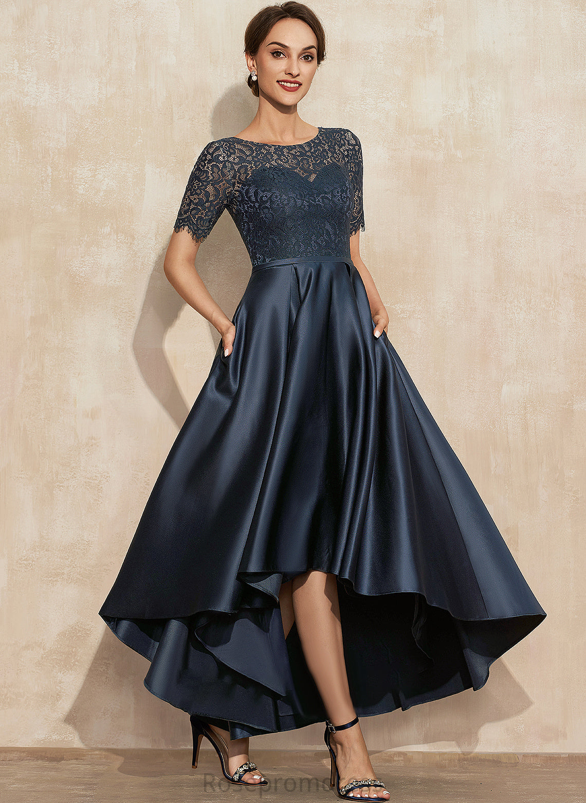 Mother the Mother of the Bride Dresses Pockets Bride of Zoie Scoop With Satin Neck Asymmetrical Lace A-Line Dress