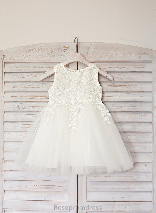 Scoop Dress Lucinda Knee-length Flower Satin/Tulle A-Line Neck Girl Sleeveless Flower Girl Dresses Lace - With