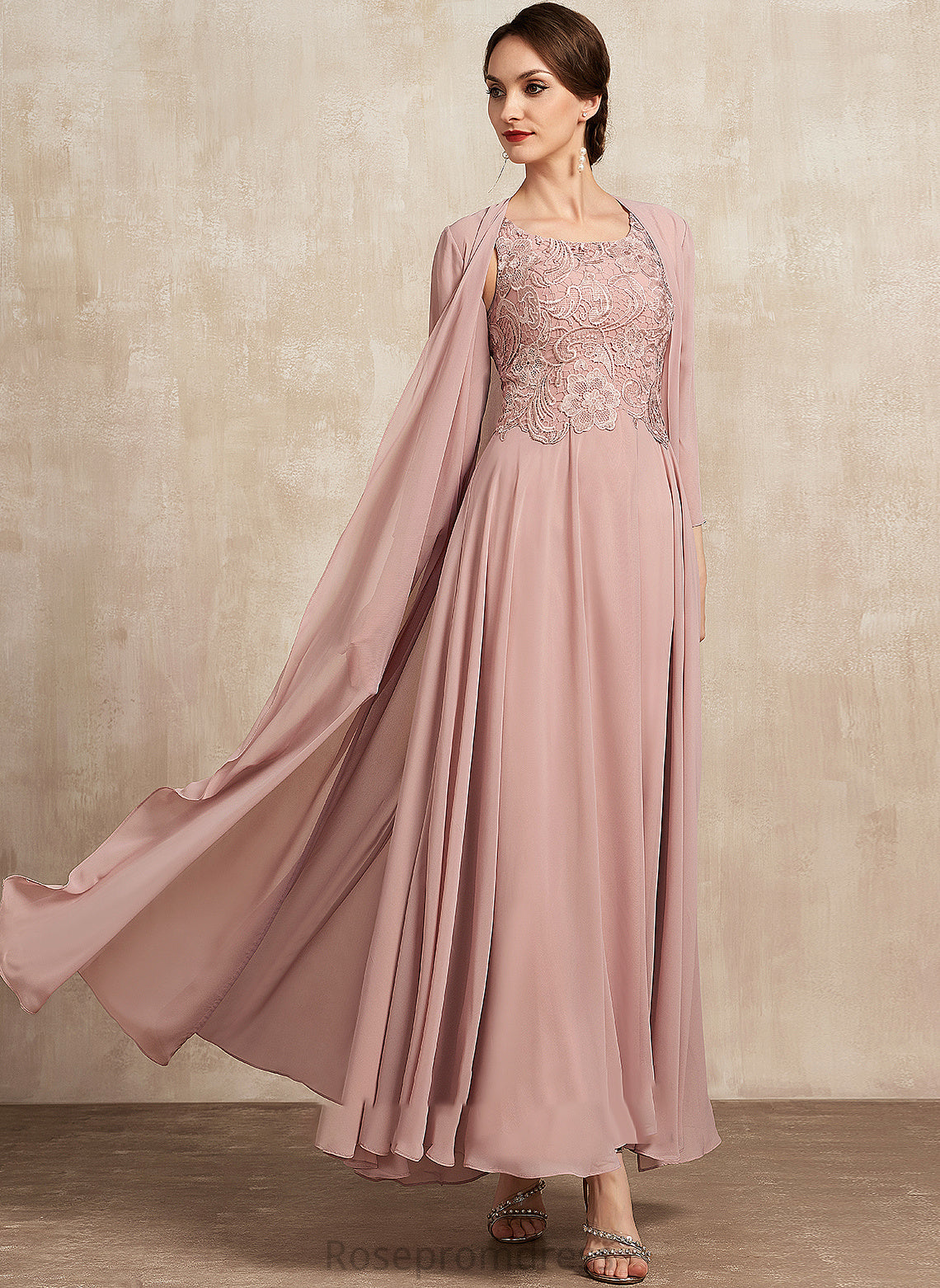 of Scoop Ankle-Length Mother of the Bride Dresses Audrina Chiffon Neck Mother Dress the A-Line Lace Bride