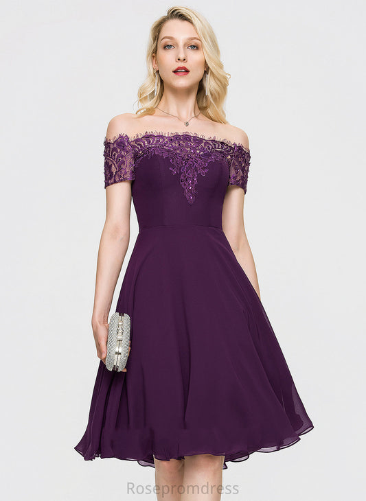 Nydia A-Line Off-the-Shoulder Dress Lace Beading Homecoming Dresses Knee-Length With Homecoming Chiffon