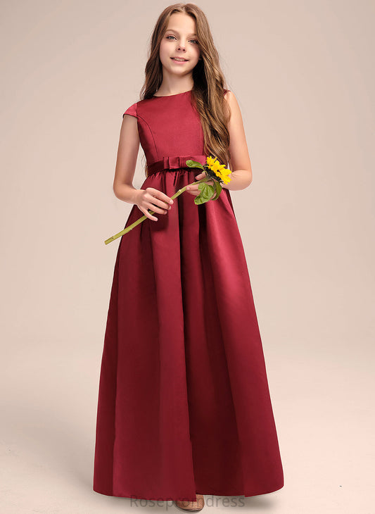 Bow(s) A-Line Junior Bridesmaid Dresses Floor-Length Pockets Satin Neck With Teresa Scoop