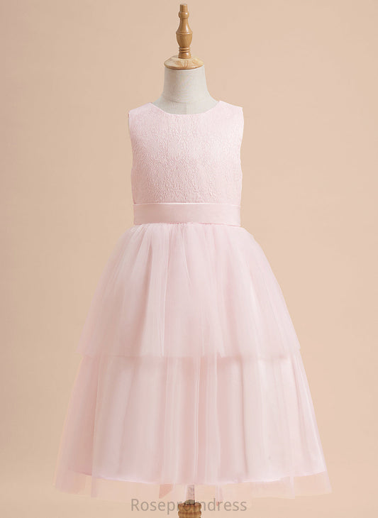 Satin/Tulle Neck Knee-length Scoop Girl Kelsey With A-Line Flower Girl Dresses - Dress Lace Sleeveless Flower