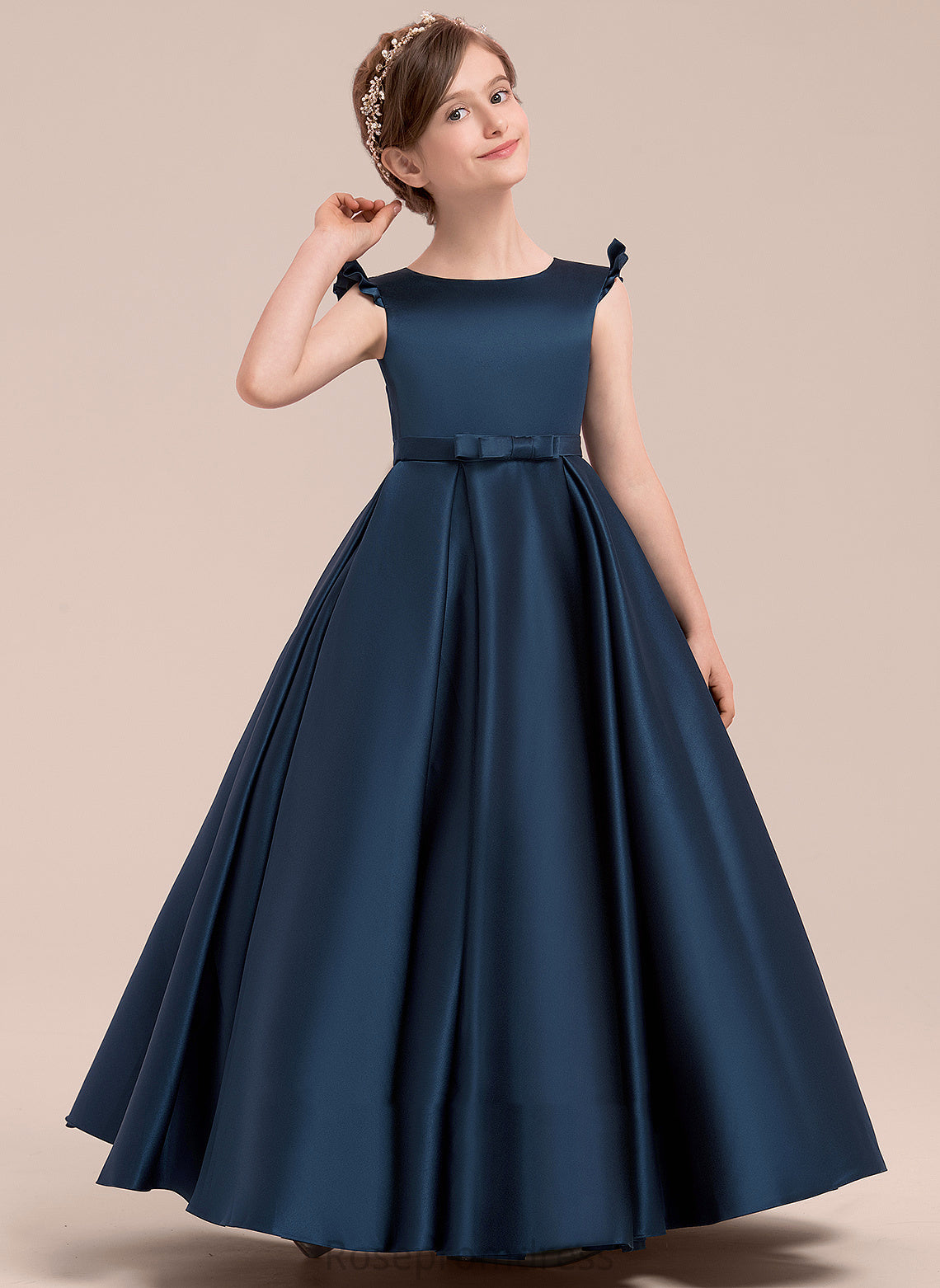 Flower Gown Dress Satin Ball Shyanne Girl With Scoop Flower Girl Dresses Sleeveless Floor-length - Bow(s) Neck