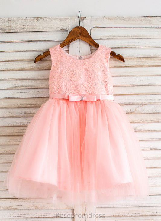 Girl Thalia Bow(s) Scoop Ball-Gown/Princess Flower Neck Dress Flower Girl Dresses With Knee-length Sleeveless Tulle/Lace