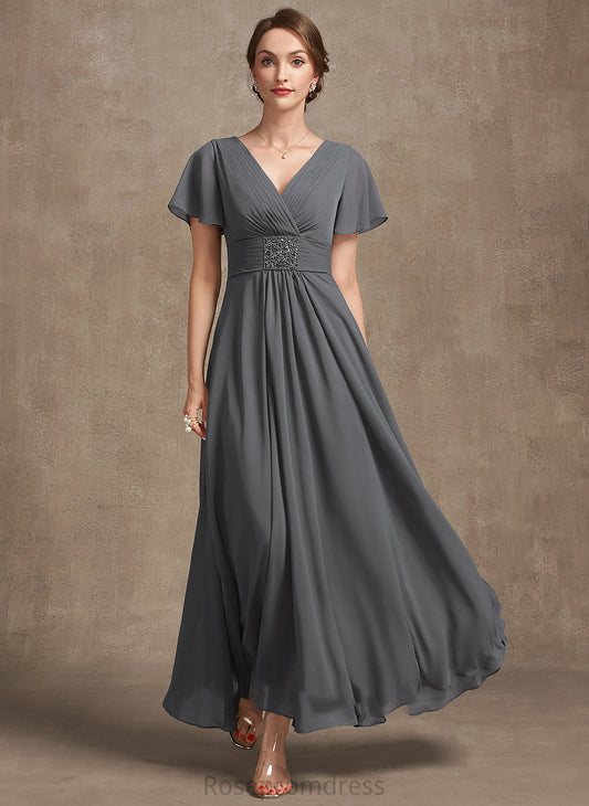 A-Line Chiffon Ankle-Length With Faith Bride Beading the V-neck of Mother Dress Ruffle Mother of the Bride Dresses