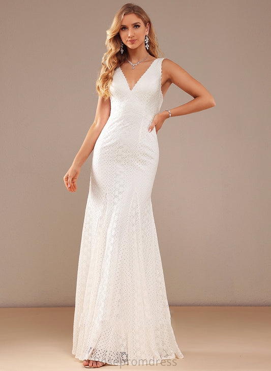 Wedding Trumpet/Mermaid Lace V-neck Wedding Dresses Floor-Length Dress Kiana