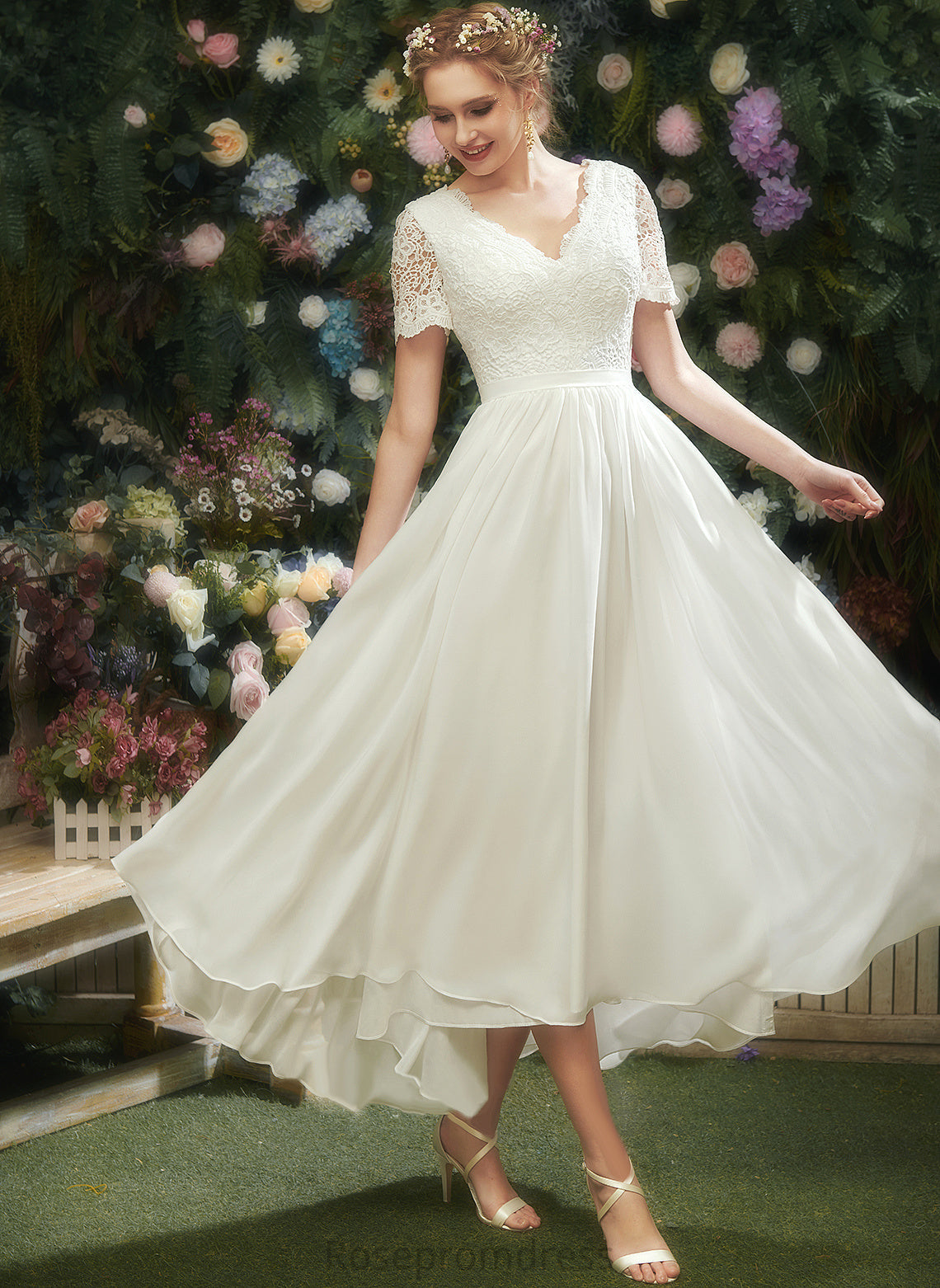 Dress Wedding Dresses Asymmetrical Wedding Lace With A-Line V-neck Morgan Chiffon