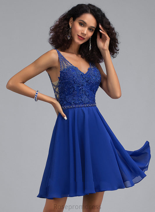 Short/Mini Dress Amina With Chiffon Homecoming Dresses V-neck Beading Lace Homecoming A-Line