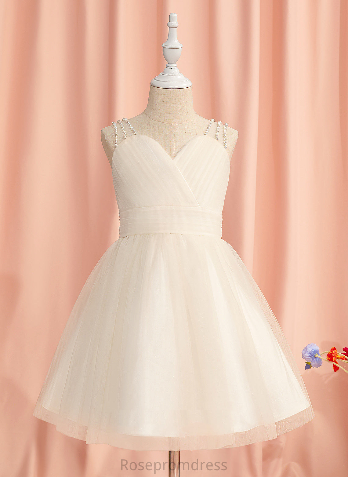 Sleeveless - V-neck Alyvia Tulle With Flower Flower Girl Dresses A-Line Girl Ruffles/Beading Dress Knee-length