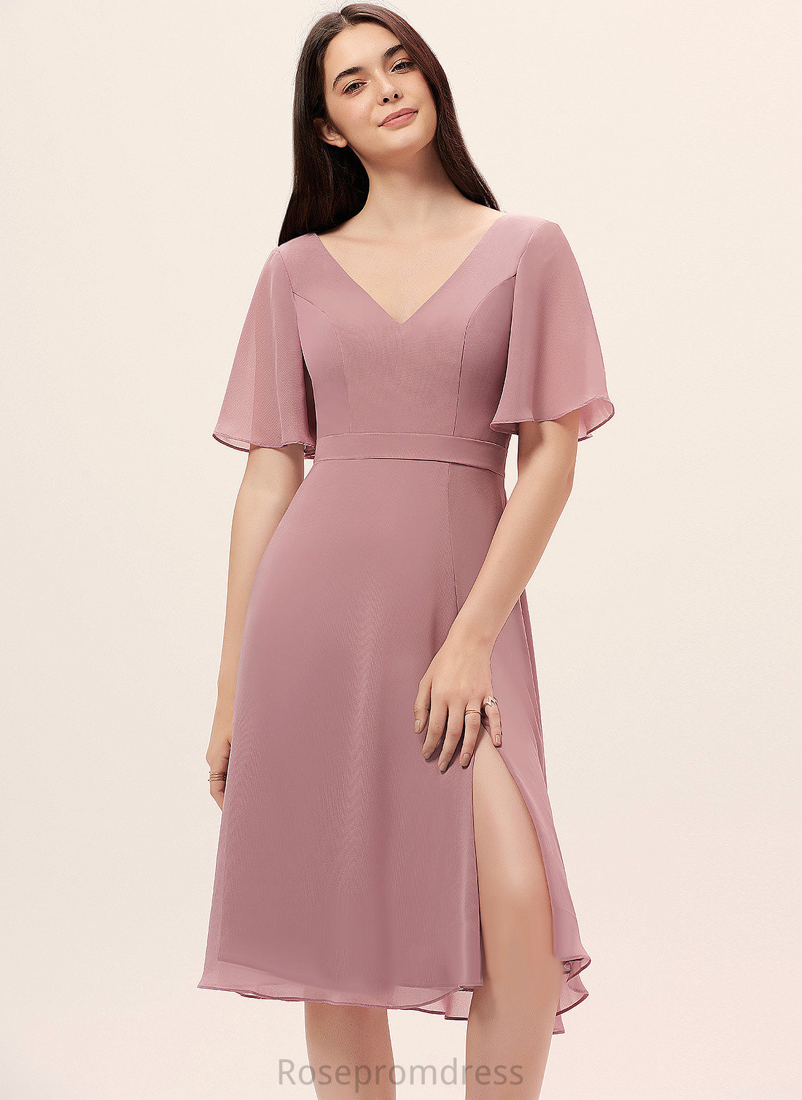 Noelle V-neck Front Dress Cocktail Split With A-Line Knee-Length Chiffon Cocktail Dresses