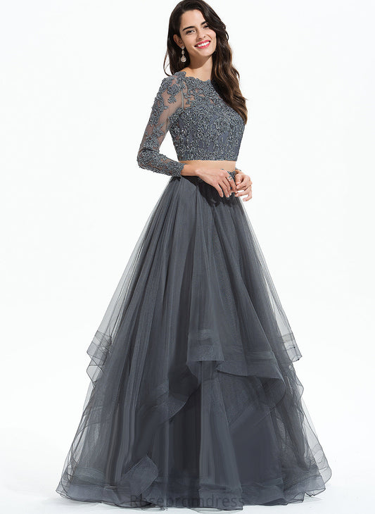 Tulle With Sequins Ball-Gown/Princess Floor-Length Beading Prom Dresses Sharon Scoop