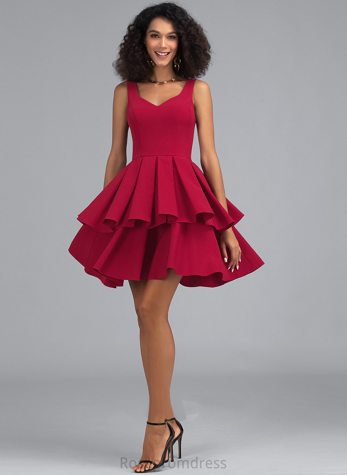 V-neck Ruffles Short/Mini Homecoming Dresses Homecoming Princess A-Line With Crepe Dress Cascading Stretch