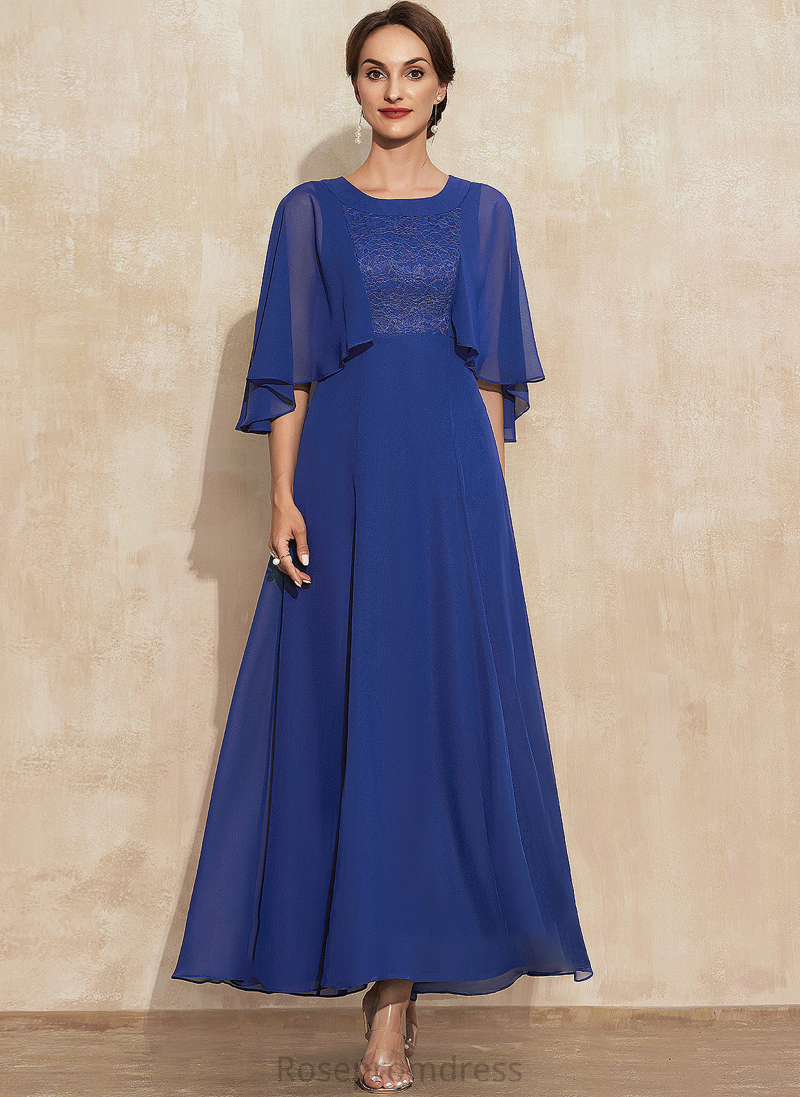 the Scoop Mother of the Bride Dresses A-Line Janiya Lace Ankle-Length of Bride Chiffon Neck Mother Dress