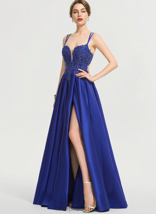 Sequins Satin Lace Willow Ball-Gown/Princess V-neck Floor-Length With Prom Dresses