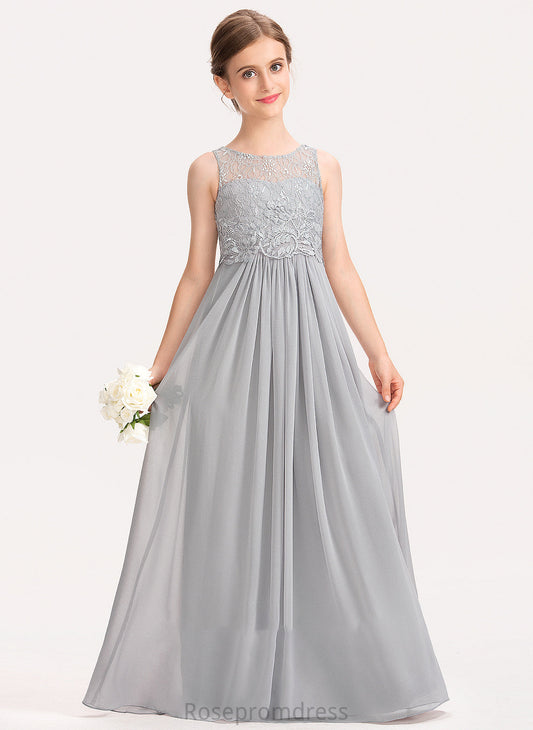 Natalya Lace Scoop Floor-Length Junior Bridesmaid Dresses Neck Chiffon A-Line