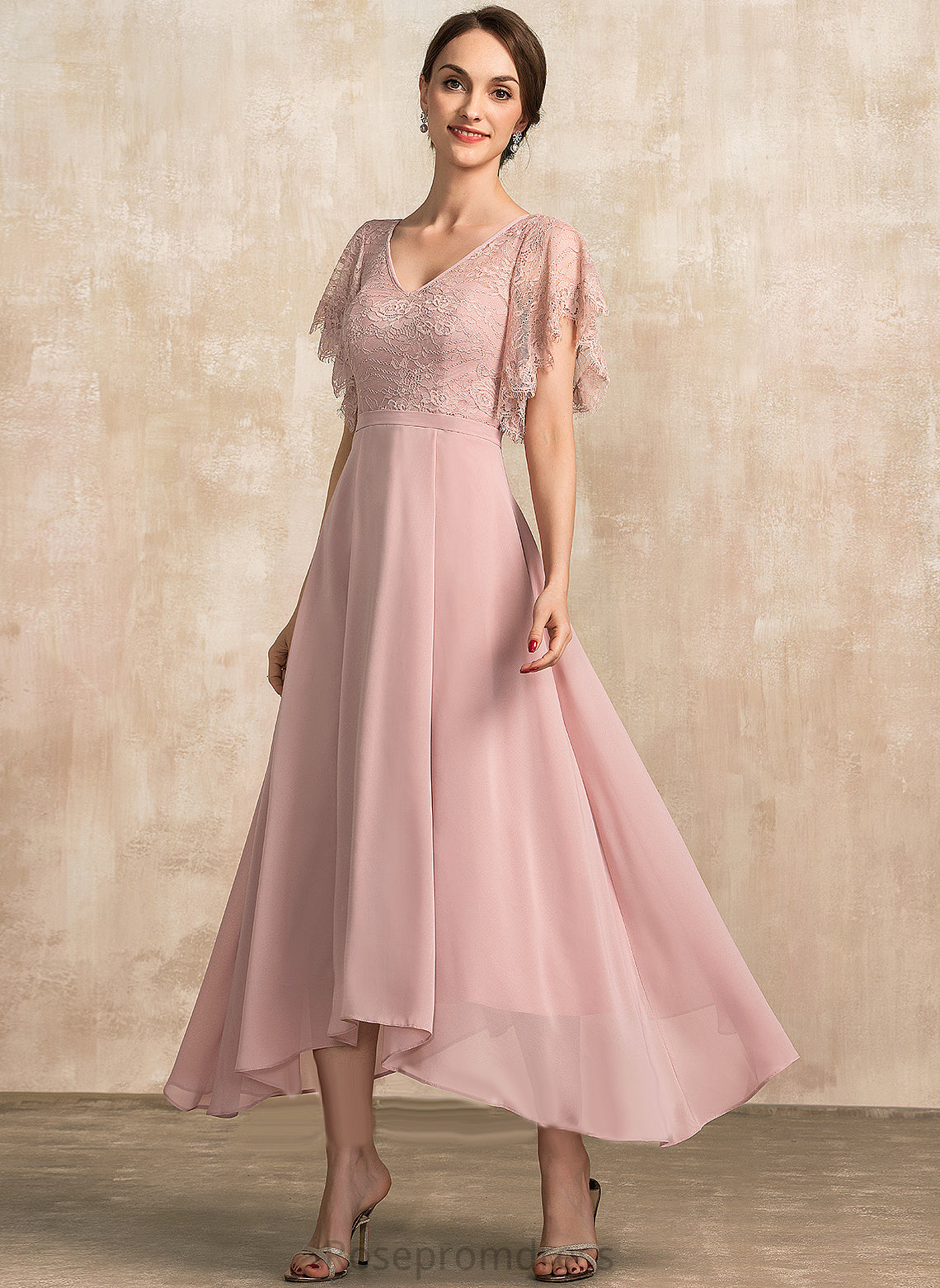 the Ankle-Length Chiffon Dress Pauline Mother A-Line Mother of the Bride Dresses of V-neck Bride Lace