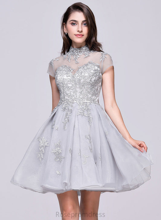 Appliques Tulle Short/Mini With Patti Dress Organza Homecoming Dresses Lace Homecoming A-Line High Lace Neck