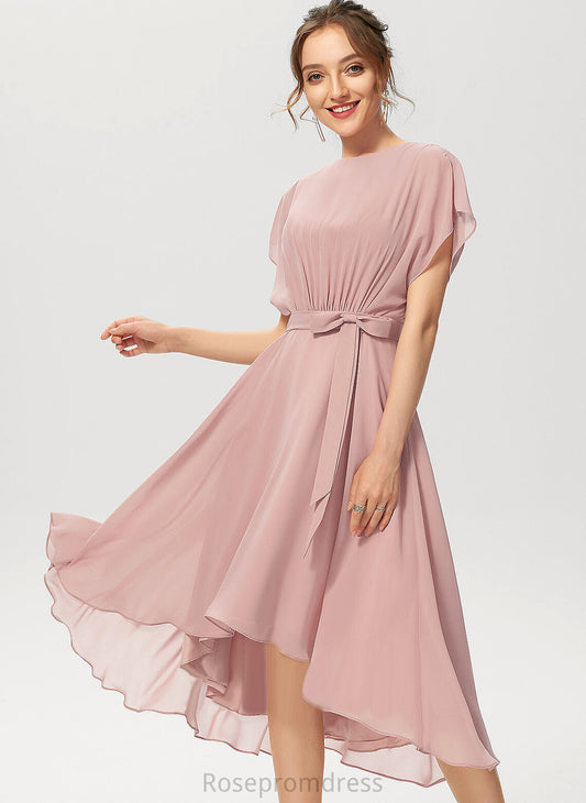 Chiffon Ruffle Rosemary Cocktail Dresses Asymmetrical A-Line Scoop Bow(s) Dress Cocktail With Neck