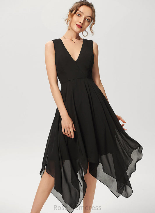 Dress V-neck Asymmetrical Chiffon A-Line Cocktail Dresses Bianca Cocktail