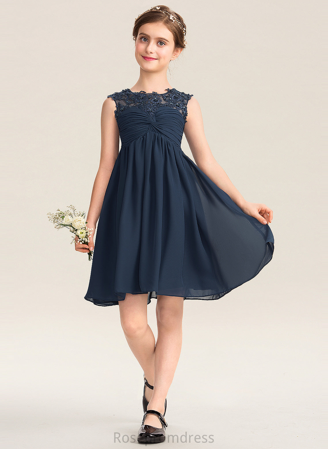 Lace Chiffon Beading With Scoop Neck Junior Bridesmaid Dresses Ruffle Patsy Sequins Knee-Length Empire