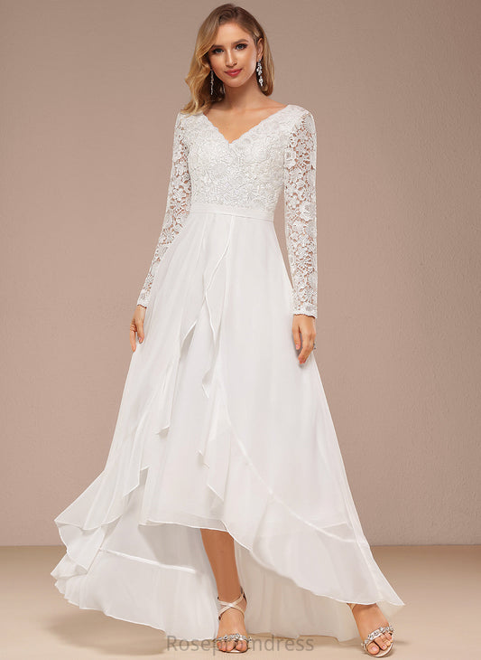 Chiffon V-neck Jacey Lace Wedding Dresses Asymmetrical Wedding Dress A-Line