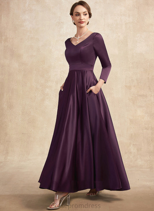 V-neck With of Jess Dress Mother of the Bride Dresses Satin A-Line Bride Ankle-Length Mother Pockets the