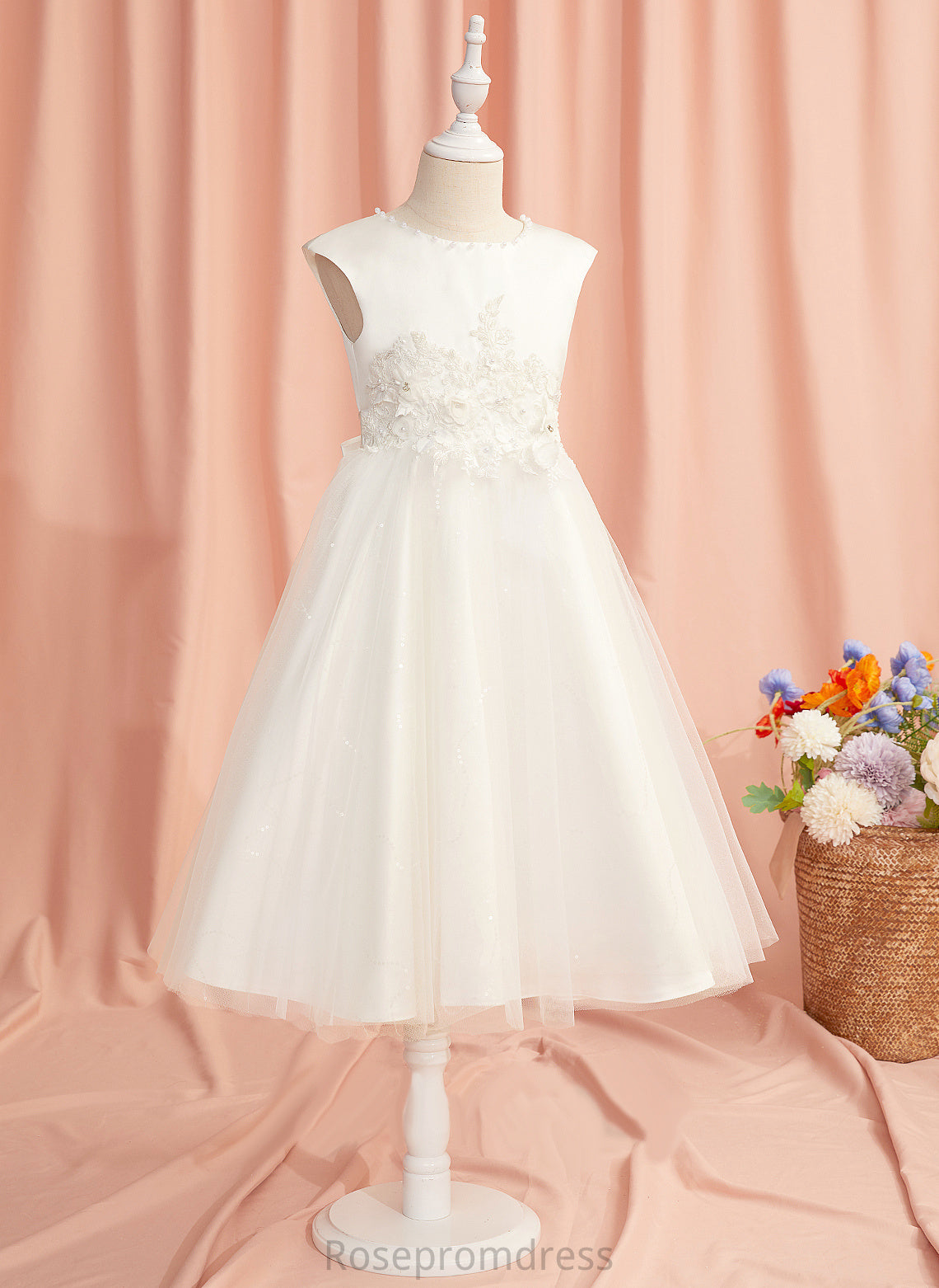 Tulle Scoop Girl Sleeveless - Lace/Beading/Flower(s) Neck Ashlee With Ball-Gown/Princess Dress Flower Flower Girl Dresses Tea-length