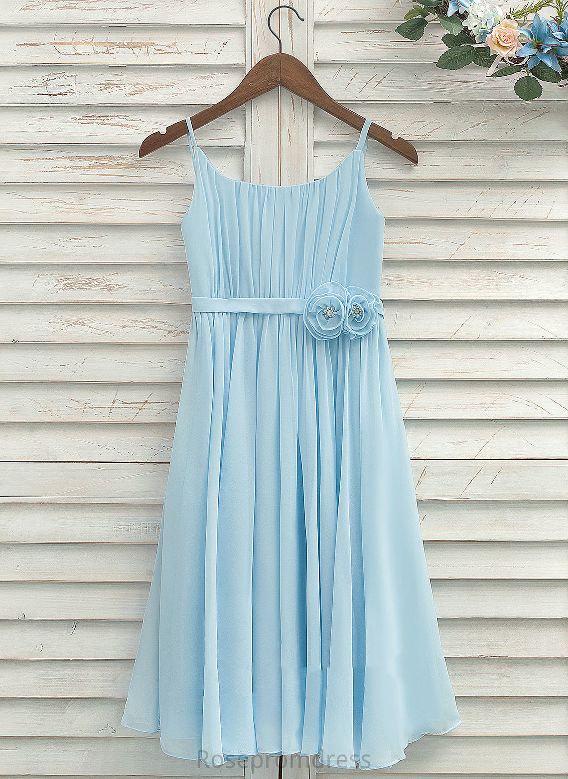 Tea-length Dress Sleeveless Pleated With Flower Girl Dresses Straps Flower - A-Line/Princess Madilynn Chiffon Girl