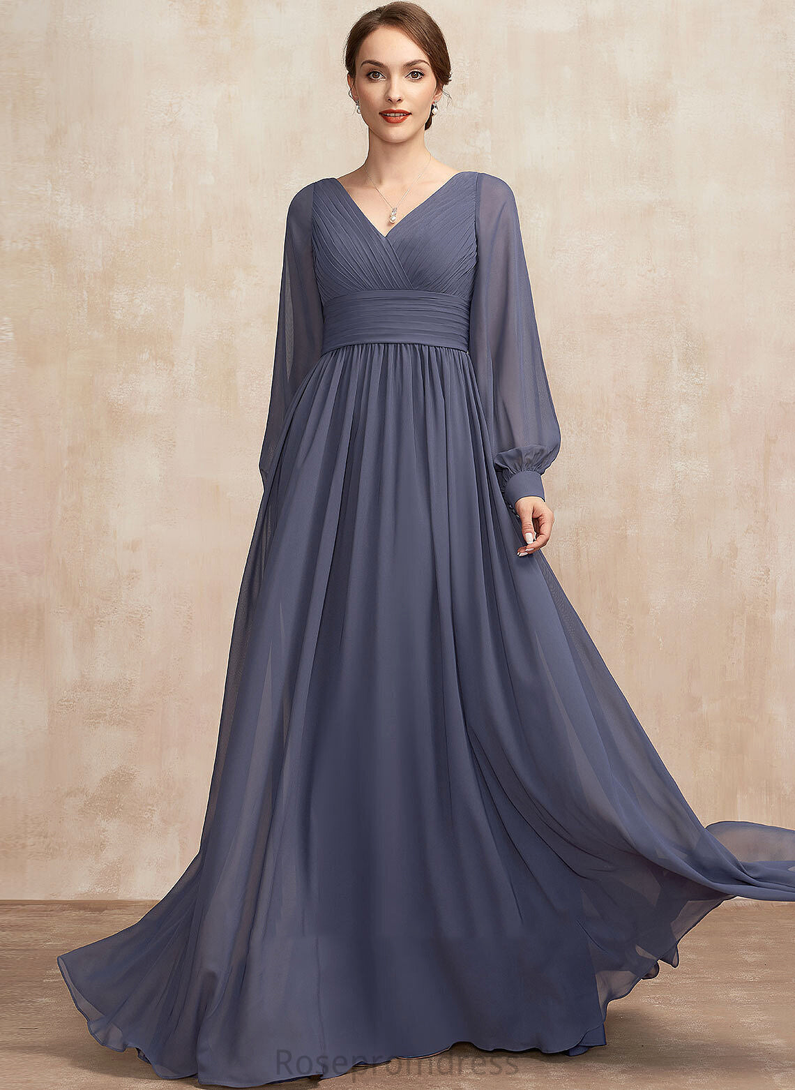 Mother Floor-Length Ruffle Dress Mother of the Bride Dresses the A-Line Chiffon V-neck Bride of Nathalie With