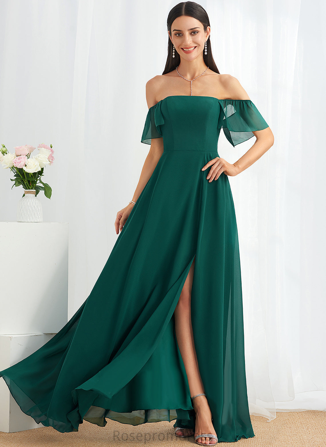 Embellishment Neckline Length Fabric A-Line Silhouette Off-the-Shoulder Floor-Length SplitFront Millie Floor Length Sleeveless Bridesmaid Dresses