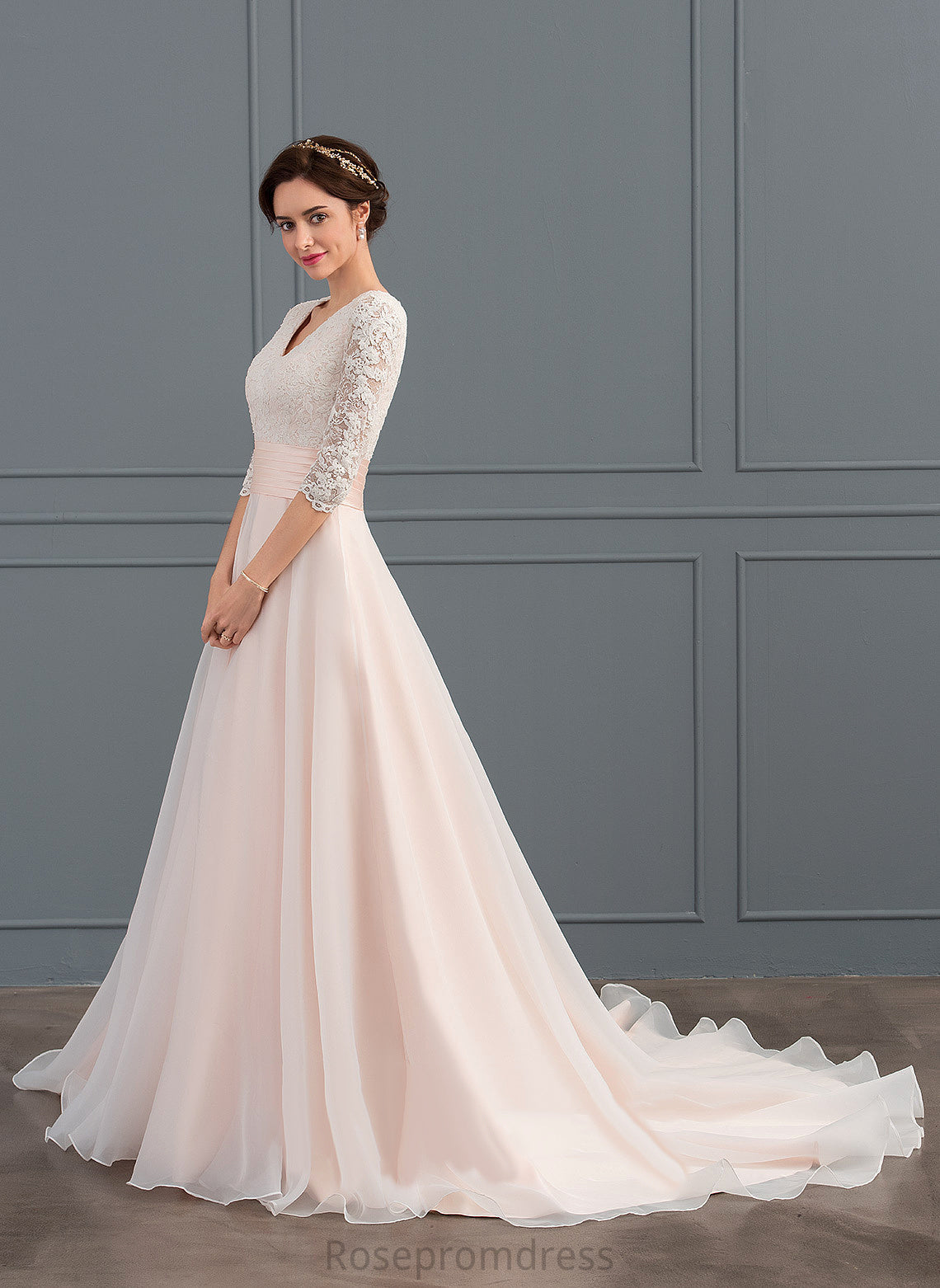 Train Ruffle Marlee Wedding Dresses V-neck Organza With Lace Ball-Gown/Princess Wedding Court Dress