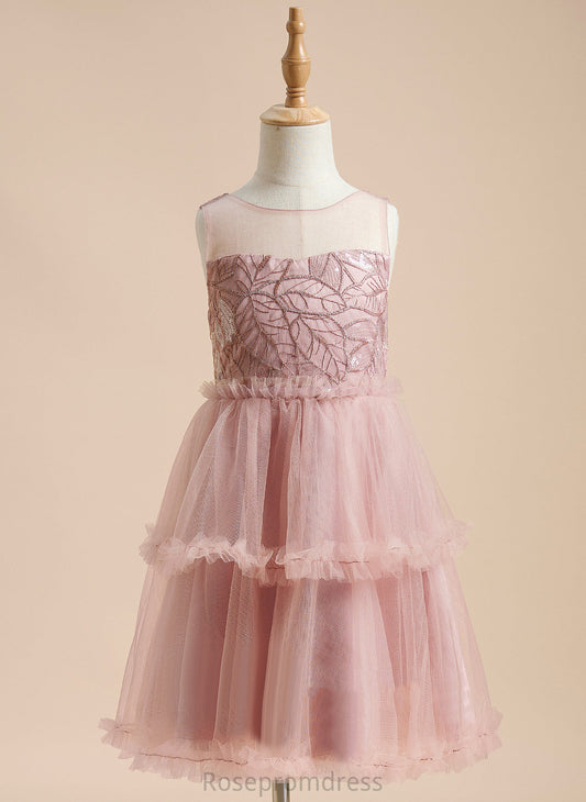 Scoop Knee-length Jan Flower Girl Dresses Girl With Neck Dress Sleeveless Sequins/Pleated/V A-Line - Flower Back Tulle