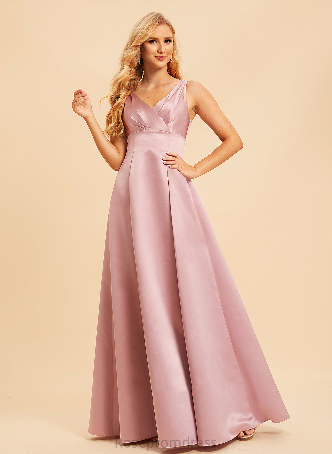 Length A-Line Floor-Length Silhouette Straps V-neck Fabric Neckline Satin Briley V-Neck Floor Length Bridesmaid Dresses