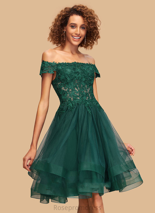 Off-the-Shoulder Tulle Dress Madison A-Line Lace Homecoming With Knee-Length Homecoming Dresses