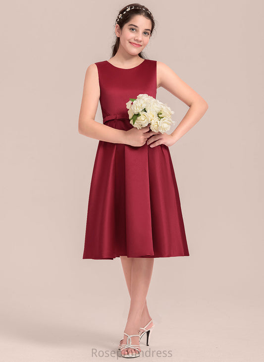 Junior Bridesmaid Dresses Satin Lace Scoop With Knee-Length A-Line Neck Bow(s) Elva