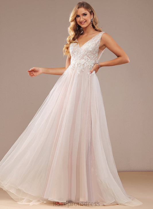 Wedding Dresses Lace With Tulle Dress Sweep Ball-Gown/Princess Bailey Train Lace V-neck Wedding