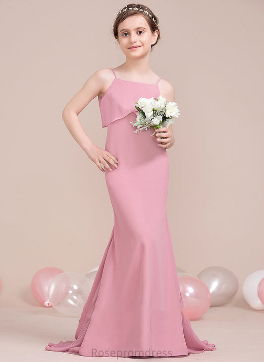 Train Junior Bridesmaid Dresses Hayley Sweep Ruffles Chiffon Cascading Trumpet/Mermaid Neckline With Square