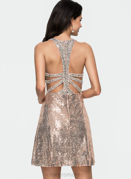 Dress Sequined Short/Mini Homecoming Dresses With Neck Homecoming Eva Scoop Sequins A-Line