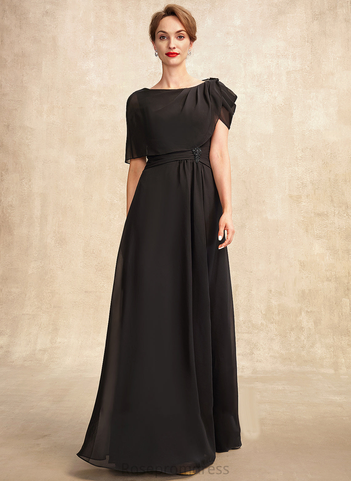 Scoop Ruffle With Mother the of Neck Chiffon Bride Beading Dress Floor-Length Yareli A-Line Mother of the Bride Dresses