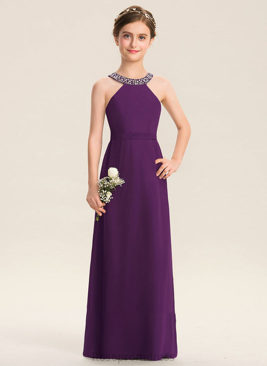 Beading Junior Bridesmaid Dresses A-Line With Scoop Macie Chiffon Bow(s) Floor-Length Neck