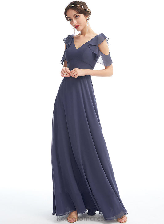 Silhouette A-Line Embellishment Floor-Length Neckline Fabric Ruffle Length V-neck Madelyn A-Line/Princess Sleeveless Bridesmaid Dresses